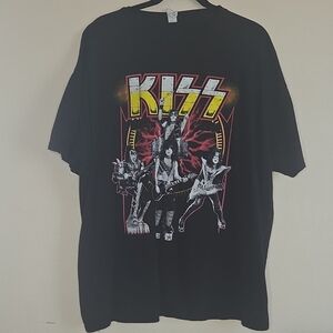 Kiss Black Tee with Red and White Logo